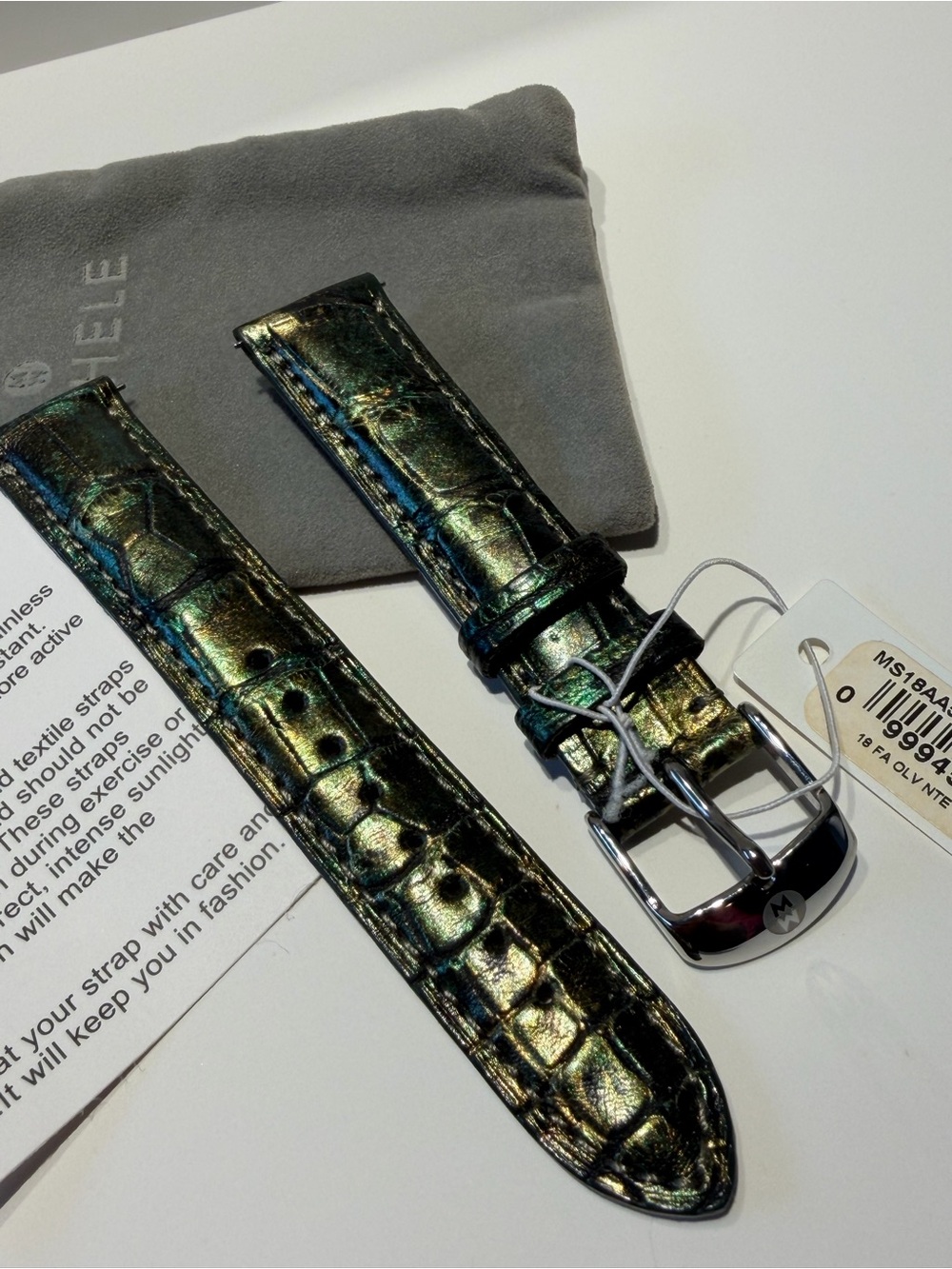 Michele 18mm Genuine Alligator Leather Watch Strap Band in Olive Night NWT